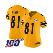 Women's Pittsburgh Steelers #81 Zach Gentry Limited Gold Inverted Legend 100th Season Football Jersey