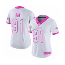 Women's Baltimore Ravens #91 Shane Ray Limited White Pink Rush Fashion Football Jersey