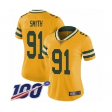 Women's Green Bay Packers #91 Preston Smith Limited Gold Rush Vapor Untouchable 100th Season Football Jersey