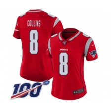 Women's New England Patriots #8 Jamie Collins Limited Red Inverted Legend 100th Season Football Jersey