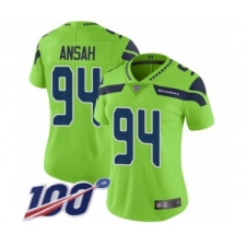 Women's Seattle Seahawks #94 Ezekiel Ansah Limited Green Rush Vapor Untouchable 100th Season Football Jersey