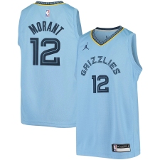 Youth Memphis Grizzlies #12 Ja Morant Jordan Brand Light Blue 2020-21 Swingman Player Jersey