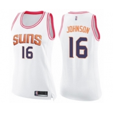 Women's Phoenix Suns #16 Tyler Johnson Swingman White Pink Fashion Basketball Jerse