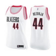 Women's Portland Trail Blazers #44 Mario Hezonja Swingman White Pink Fashion Basketball Jersey
