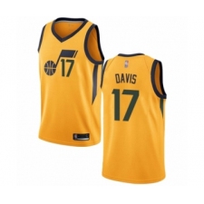 Men's Utah Jazz #17 Ed Davis Authentic Gold Basketball Jersey Statement Edition