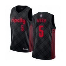 Men's Portland Trail Blazers #5 Rodney Hood Authentic Black Basketball Jersey - City Edition