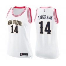 Women's New Orleans Pelicans #14 Brandon Ingram Swingman White Pink Fashion Basketball Jersey