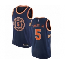 Men's New York Knicks #5 Dennis Smith Jr. Authentic Navy Blue Basketball Jersey - City Edition