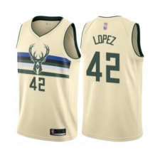 Men's Milwaukee Bucks #42 Robin Lopez Authentic Cream Basketball Jersey - City Edition