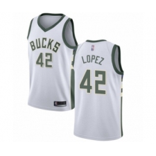 Men's Milwaukee Bucks #42 Robin Lopez Authentic White Basketball Jersey - Association Edition