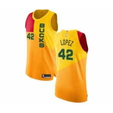 Men's Milwaukee Bucks #42 Robin Lopez Authentic Yellow Basketball Jersey - City Edition