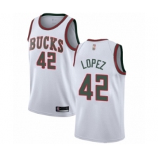 Women's Milwaukee Bucks #42 Robin Lopez Authentic White Fashion Hardwood Classics Basketball Jersey
