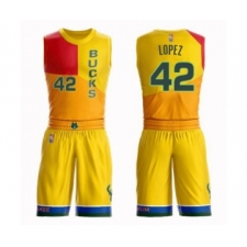 Women's Milwaukee Bucks #42 Robin Lopez Swingman Yellow Basketball Suit Jersey - City Edition