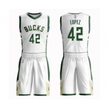 Youth Milwaukee Bucks #42 Robin Lopez Swingman White Basketball Suit Jersey - Association Edition
