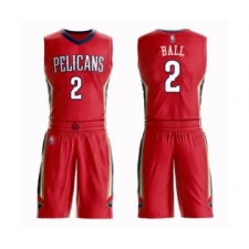 Men's New Orleans Pelicans #2 Lonzo Ball Swingman Red Basketball Suit Jersey Statement Edition