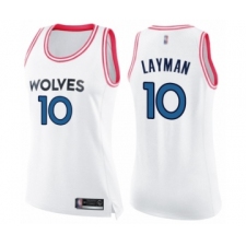 Women's Minnesota Timberwolves #10 Jake Layman Swingman White Pink Fashion Basketball Jersey