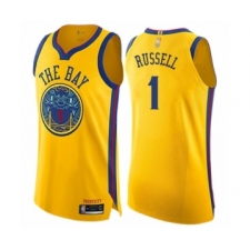 Men's Golden State Warriors #1 D'Angelo Russell Authentic Gold Basketball Jersey - City Edition