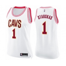 Women's Cleveland Cavaliers #1 Nik Stauskas Swingman Whit Pink Fashion Basketball Jersey