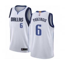 Youth Dallas Mavericks #6 Kristaps Porzingis Swingman White Basketball Jersey - Association Edition