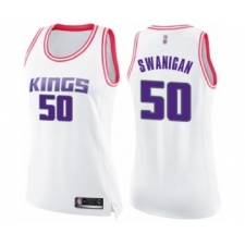Women's Sacramento Kings #50 Caleb Swanigan Swingman White Pink Fashion Basketball Jersey