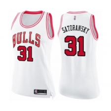 Women's Chicago Bulls #31 Tomas Satoransky Swingman White Pink Fashion Basketball Jerse