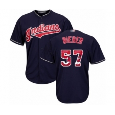 Men's Cleveland Indians #57 Shane Bieber Authentic Navy Blue Team Logo Fashion Cool Base Baseball Jersey