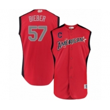 Men's Cleveland Indians #57 Shane Bieber Authentic Red American League 2019 Baseball All-Star Jersey