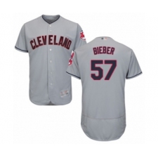 Men's Cleveland Indians #57 Shane Bieber Grey Road Flex Base Authentic Collection Baseball Jersey