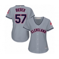 Women's Cleveland Indians #57 Shane Bieber Authentic Grey Road Cool Base Baseball Jersey