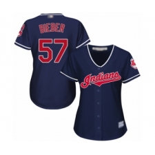 Women's Cleveland Indians #57 Shane Bieber Authentic Navy Blue Alternate 1 Cool Base Baseball Jersey