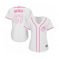 Women's Cleveland Indians #57 Shane Bieber Authentic White Fashion Cool Base Baseball Jersey