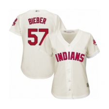 Women's Cleveland Indians #57 Shane Bieber Authentic White Home Cool Base Baseball Jersey