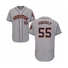 Men's Houston Astros #55 Ryan Pressly Grey Road Flex Base Authentic Collection Baseball Jersey