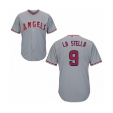 Men's Los Angeles Angels of Anaheim #9 Tommy La Stella Replica Grey Road Cool Base Baseball Jersey