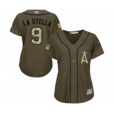 Women's Los Angeles Angels of Anaheim #9 Tommy La Stella Authentic Green Salute to Service Baseball Jersey