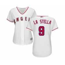 Women's Los Angeles Angels of Anaheim #9 Tommy La Stella Authentic White Home Cool Base Baseball Jersey