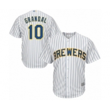 Men's Milwaukee Brewers #10 Yasmani Grandal Replica White Home Cool Base Baseball Jersey
