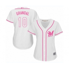 Women's Milwaukee Brewers #10 Yasmani Grandal Authentic White Fashion Cool Base Baseball Jersey