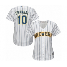 Women's Milwaukee Brewers #10 Yasmani Grandal Authentic White Home Cool Base Baseball Jersey