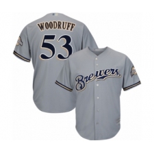 Men's Milwaukee Brewers #53 Brandon Woodruff Replica Grey Road Cool Base Baseball Jersey