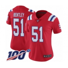 Women's New England Patriots #51 JaWhaun Bentley Red Alternate Vapor Untouchable Limited Player 100th Season Football Jersey