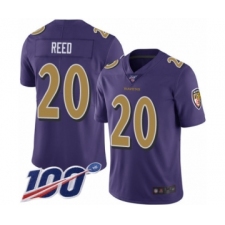Men's Baltimore Ravens #20 Ed Reed Limited Purple Rush Vapor Untouchable 100th Season Football Jersey