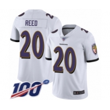 Men's Baltimore Ravens #20 Ed Reed White Vapor Untouchable Limited Player 100th Season Football Jersey