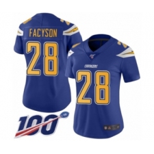 Women's Los Angeles Chargers #28 Brandon Facyson Limited Electric Blue Rush Vapor Untouchable 100th Season Football Jersey