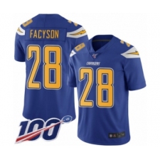 Youth Los Angeles Chargers #28 Brandon Facyson Limited Electric Blue Rush Vapor Untouchable 100th Season Football Jersey