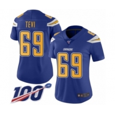 Women's Los Angeles Chargers #69 Sam Tevi Limited Electric Blue Rush Vapor Untouchable 100th Season Football Jersey