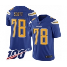 Youth Los Angeles Chargers #78 Trent Scott Limited Electric Blue Rush Vapor Untouchable 100th Season Football Jersey