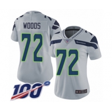Women's Seattle Seahawks #72 Al Woods Grey Alternate Vapor Untouchable Limited Player 100th Season Football Jersey