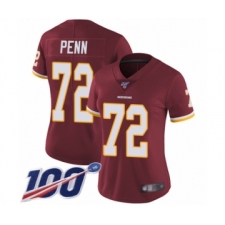 Women's Washington Redskins #72 Donald Penn Burgundy Red Team Color Vapor Untouchable Limited Player 100th Season Football Jersey