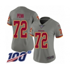 Women's Washington Redskins #72 Donald Penn Limited Gray Inverted Legend 100th Season Football Jersey